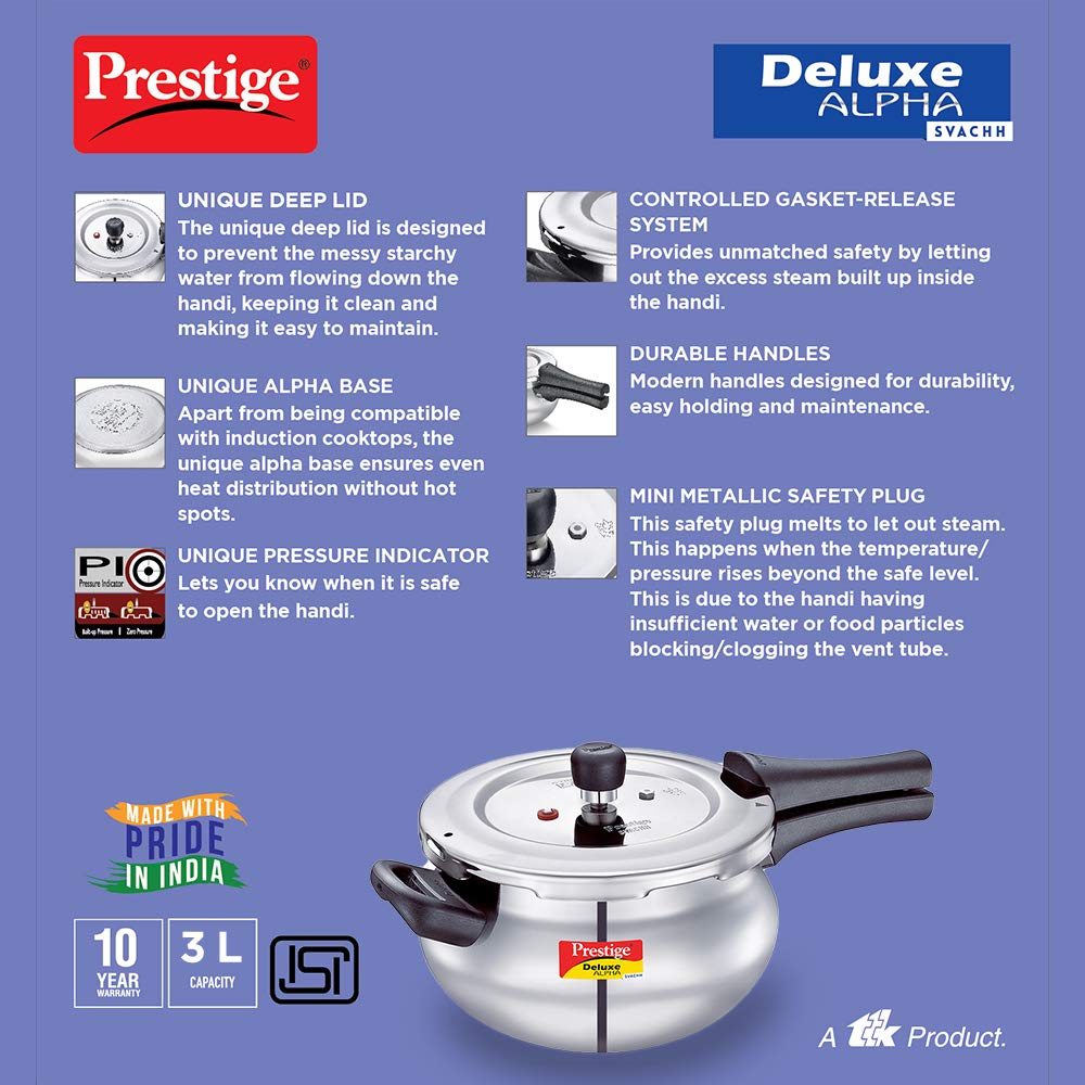 Prestige Delux Alpha Svachh Stainlesss Steel Mini Hundi Cooker 3L