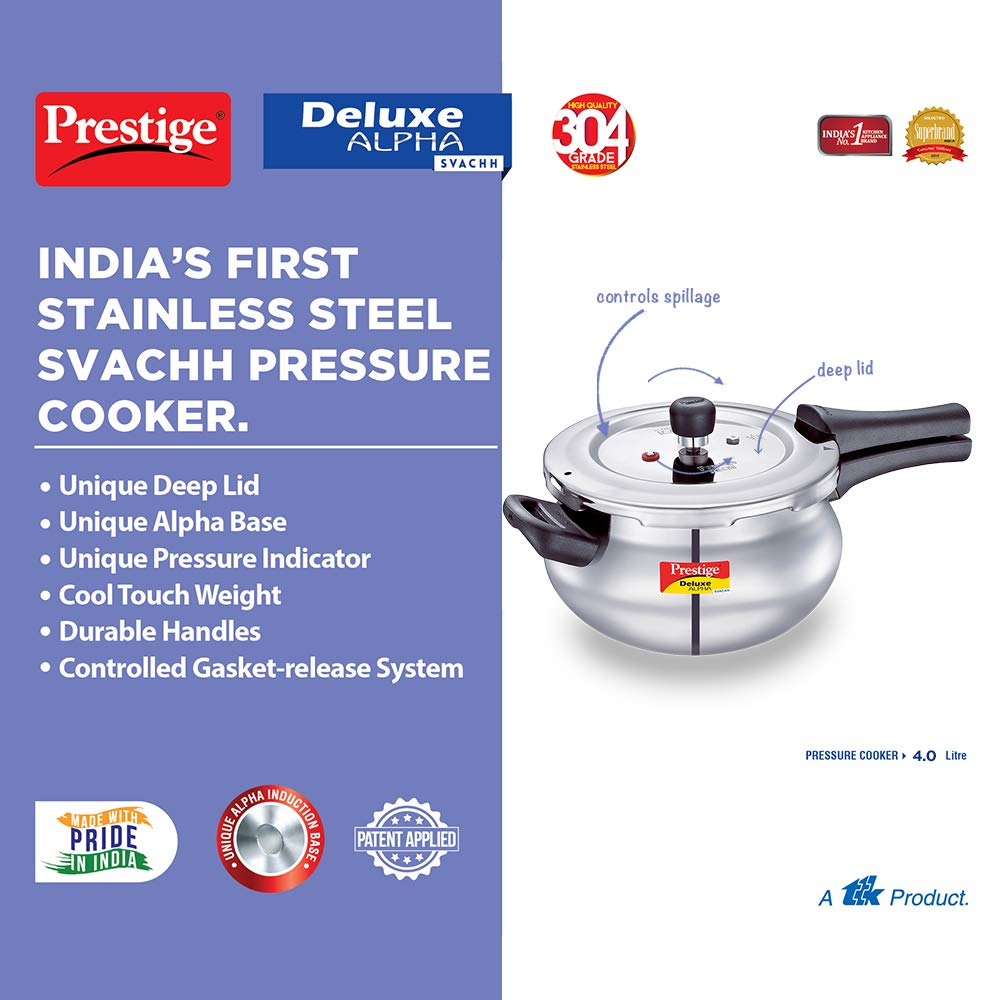 Prestige Delux Alpha Svachh Stainlesss Steel Junior Hundi Cooker 4L