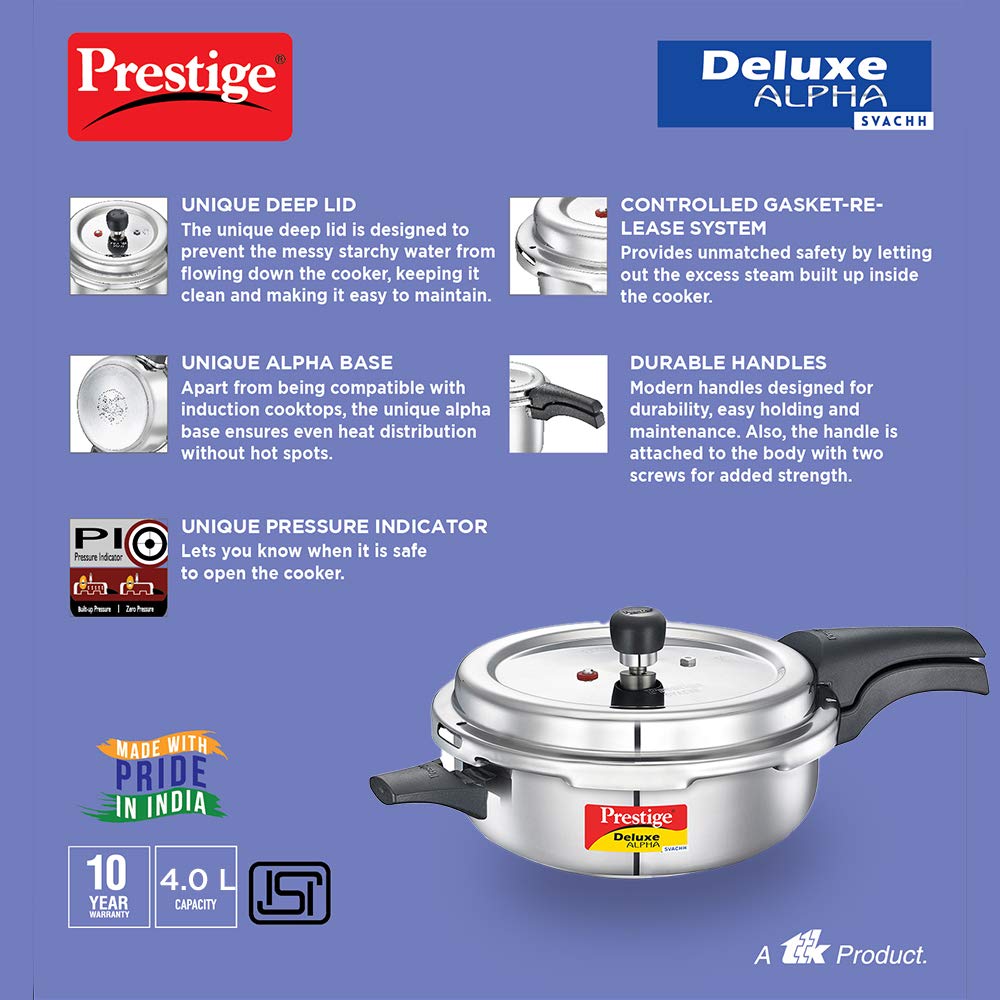 Prestige Delux Alpha Svachh Stainlesss Steel Cooker Deep Pressure Pan (5 L)