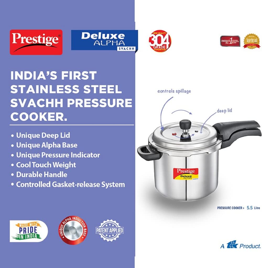 Prestige Delux Alpha Svachh Stainlesss Steel Cooker 5.5L
