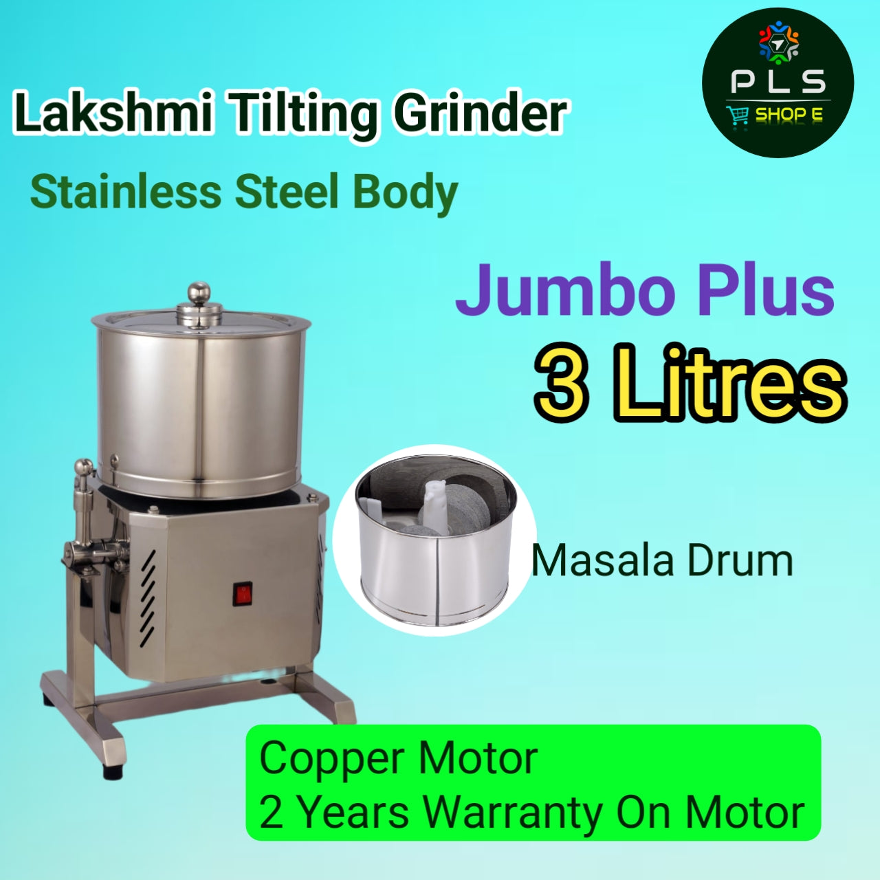 Lakshmi Tilting Grinder 3L, Stainless Steel Body, Jumbo Plus, ideal for efficient grinding in your kitchen. Shop now!