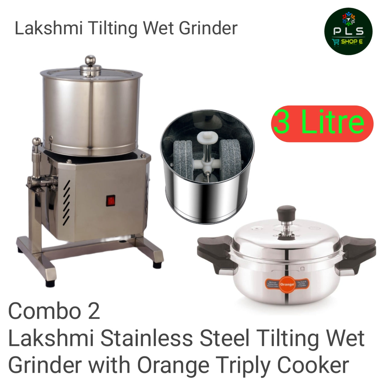 Lakshmi Stainless Steel Tilting Wet Grinder 3L , Combo Pack