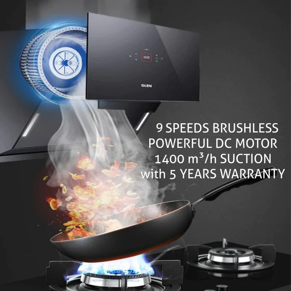 Glen 6073BL BLDC Motor Auto Clean Filterless Chimney with Inverter Technology, 1400m3/h