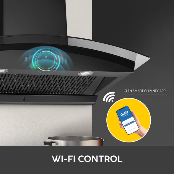 Glen Smart Auto Clean Chimney Curved Glass Filter-less with Wi-Fi Control 1400 m³/h