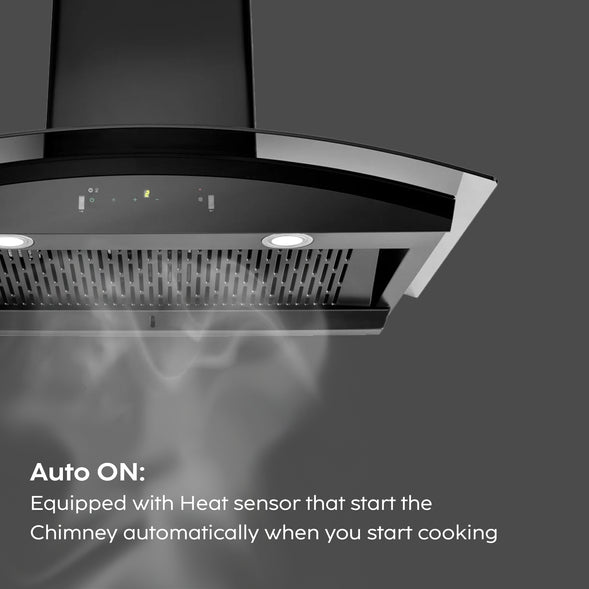 Glen Smart Auto Clean Chimney Curved Glass Filter-less with Wi-Fi Control 1400 m³/h