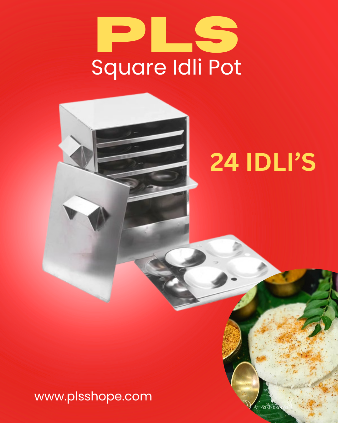 PLS - Buy Stainless Steel Square Idli Pot – 16 idlis, perfect for making soft, fluffy idlis with durability and ease.