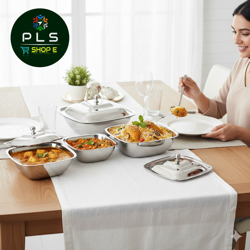 PLS Stainless Steel Square Serving Bowl Set Of 3- Durable & Modern Dinnerware