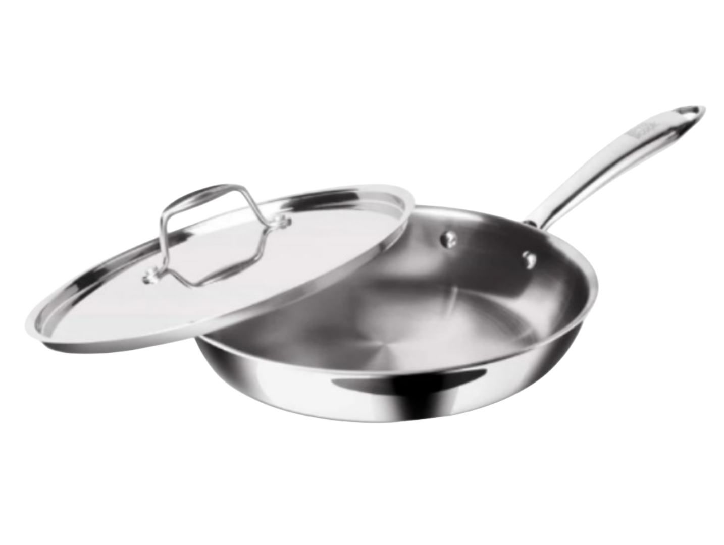 PLS Triply Fry Pan With Induction Base features tri-ply stainless steel for even heating and faster cooking.