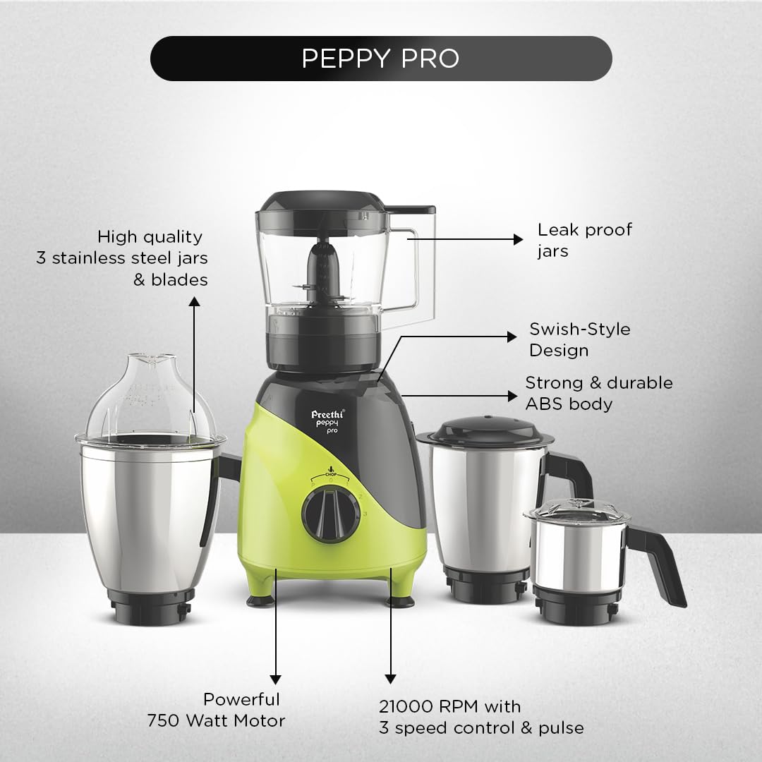Preethi Peppy Pro 750watts 4 Jar, with life time free service