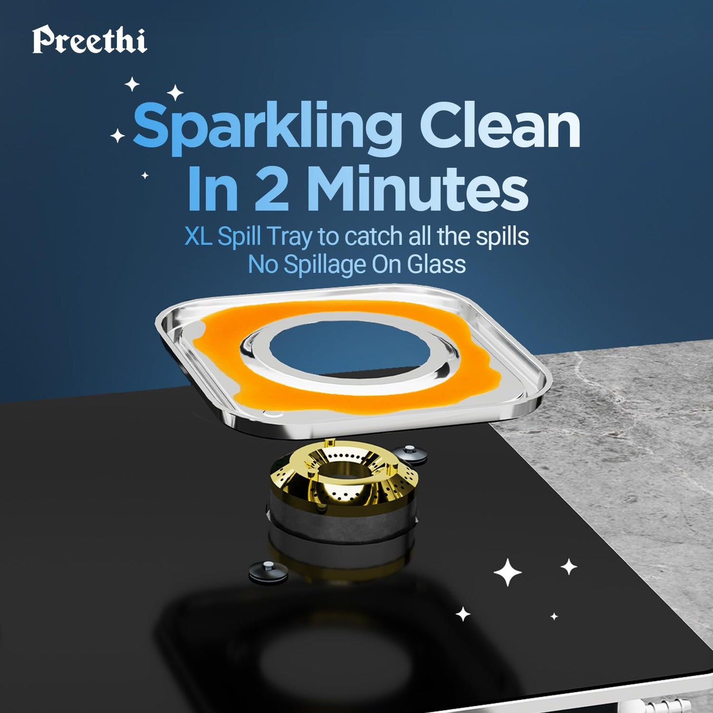 Preethi Silverline Stainless Steel Gas Stove | Durable, Easy Clean |Safe & Stylish Cooking