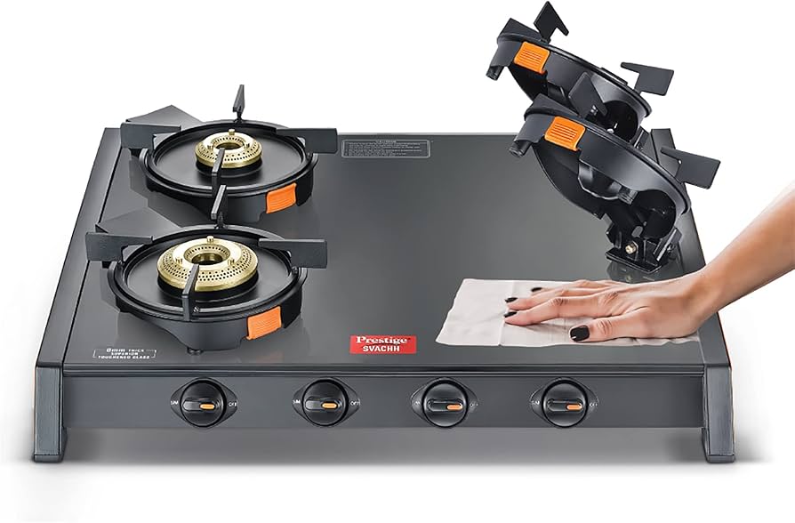 Prestige Svachh 4-Burner Gas Stove β Easy Lift & Clean | Spill-Proof, Toughened Glass Top
