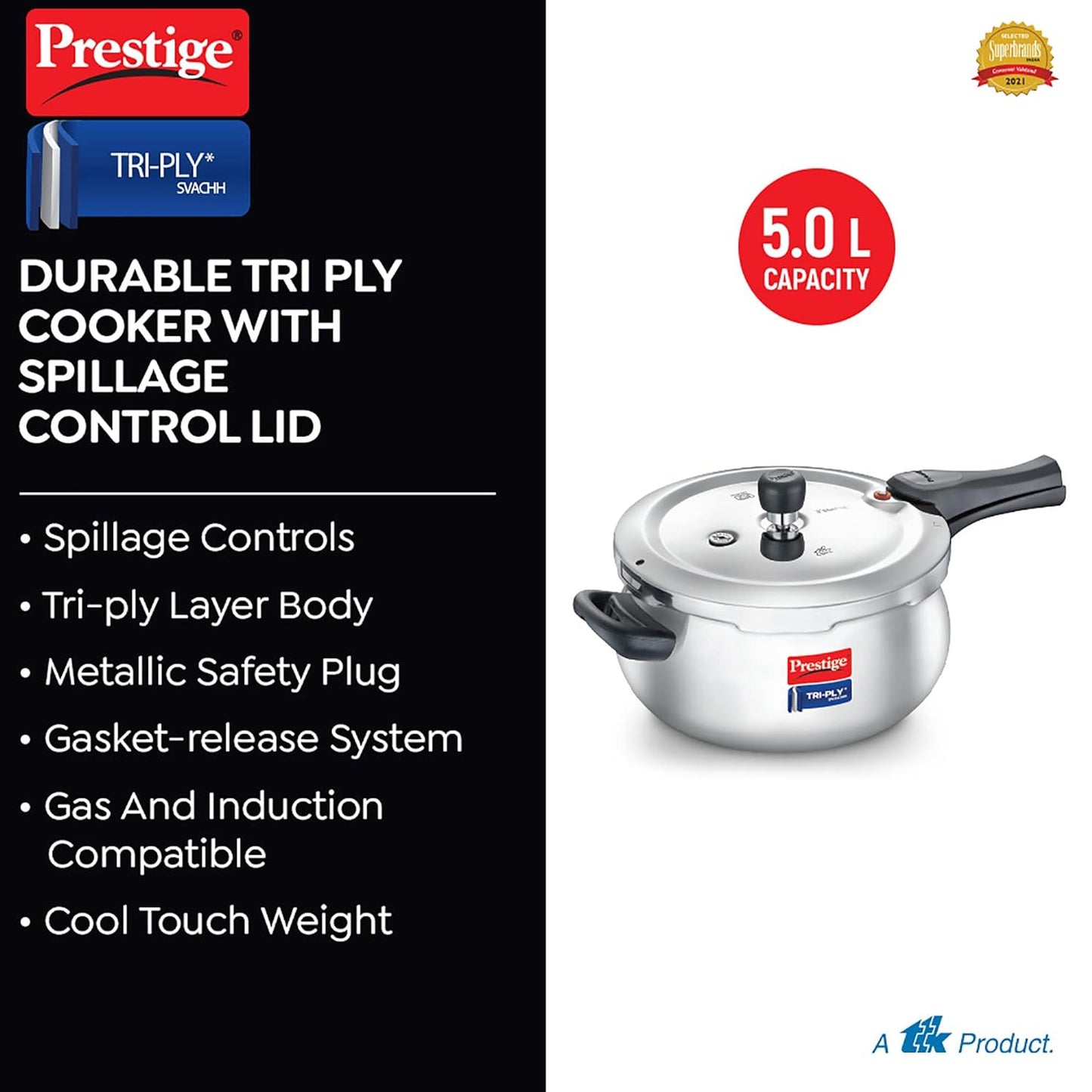 Prestige Svachh Triply Handi Outer Lid Cooker 5L