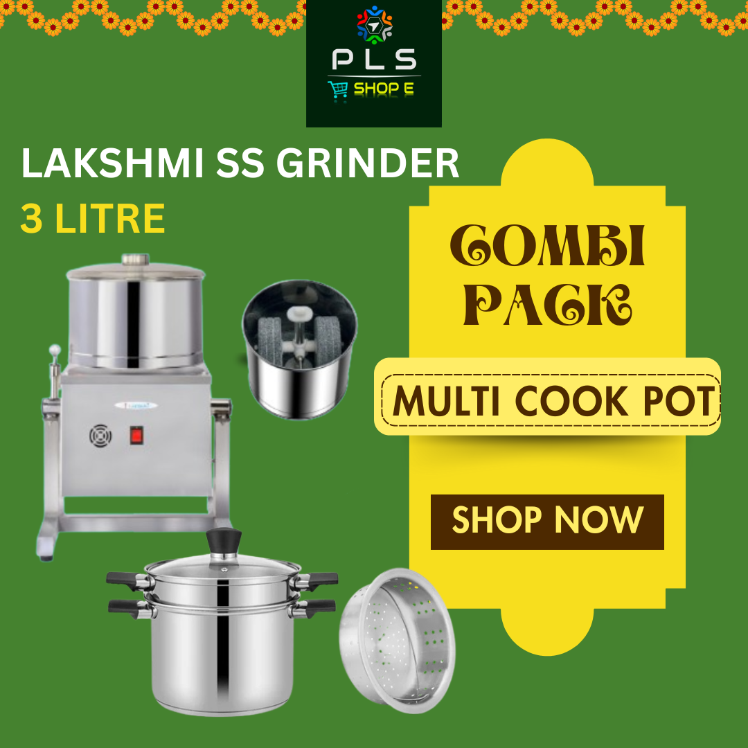 Lakshmi Stainless Steel Tilting Wet Grinder 3 L With Masala Drum – Combi Pack