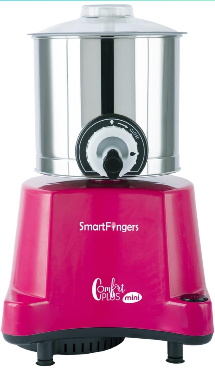 Compact and efficient, the Comfort Plus Wet Grinder Mini 1.25L by SmartFingers simplifies your cooking experience.