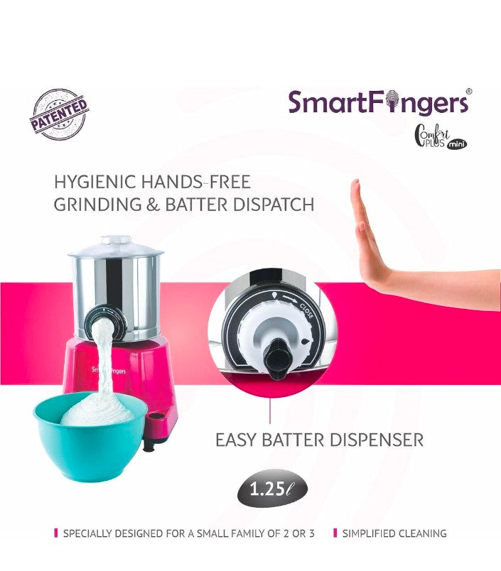 Effortlessly grind with the Comfort Plus Wet Grinder Mini 1.25L, featuring automatic batter discharge for convenience.