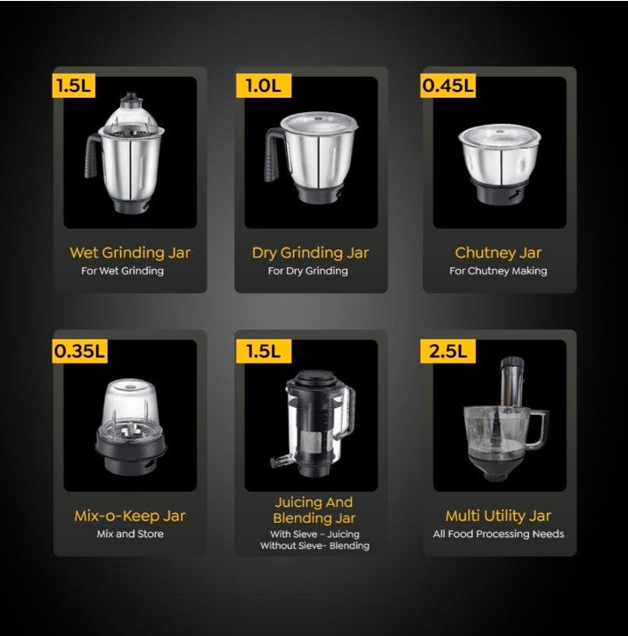 Prestige Endura Pro 1000Watts, 14 in 1 Mixer Grinder with multiple jars for versatile food preparation.