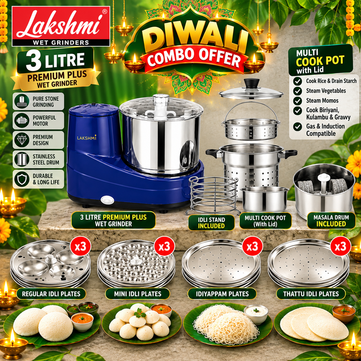 Lakshmi Wet Grinders – Super Diwali Combo Offer with Multi Cook Pot