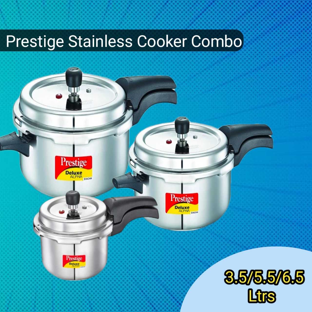 Prestige Stainless Steel Svachh Cooker Combo-3( 3.5+5.5+6.5L)
