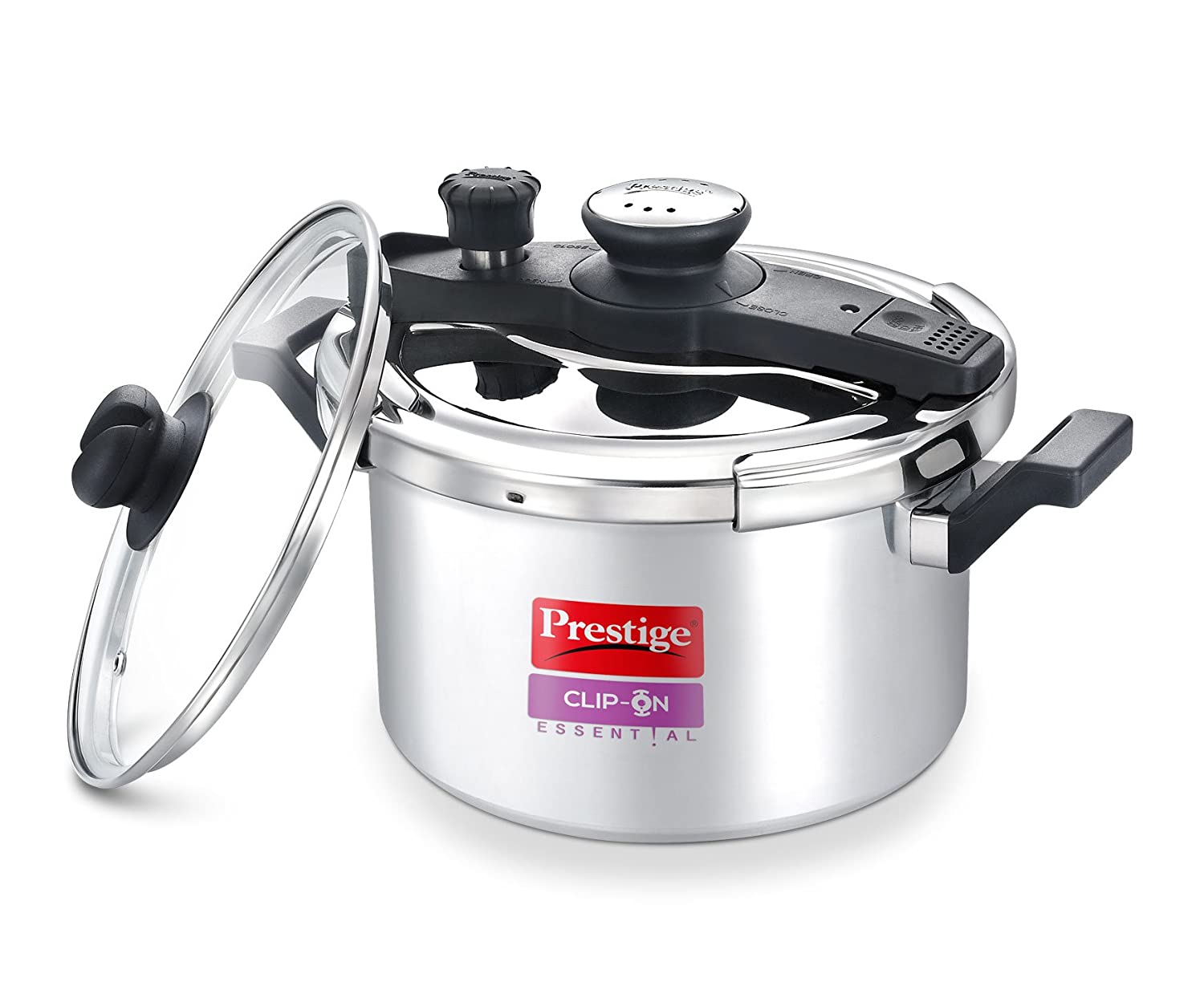 Prestige Clip On Stainlesss Steel Cooker 5L, With Glass Lid