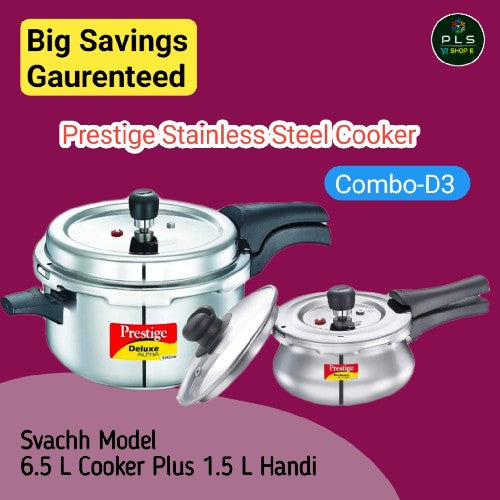 Prestige Stainless Steel Spilage Control Pressure Cookers Combo- 6.5 + 1.5 L