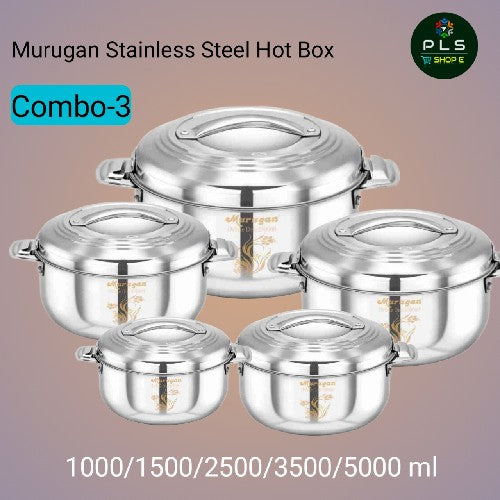 Murugan Stainless Steel Hot Box Combo 3(1000/1500/2500/3500/5000ml)