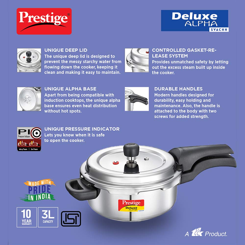 Prestige Delux Alpha Svachh Stainlesss Steel  Cooker 3L