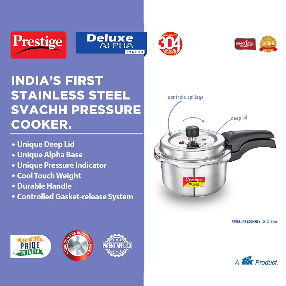 Prestige Delux Alpha Svachh Stainlesss Steel  Cooker 2L