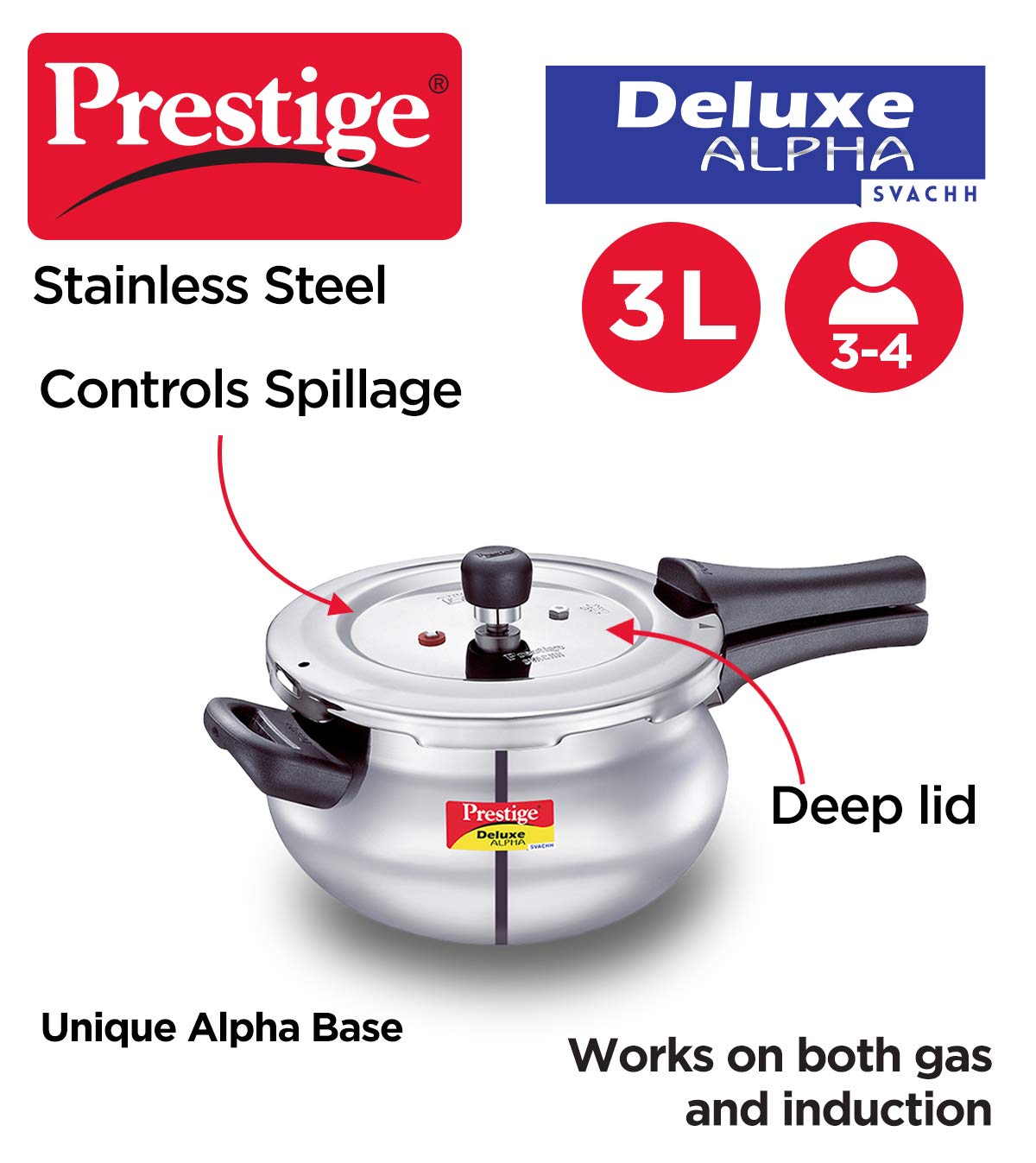 Prestige Delux Alpha Svachh Stainlesss Steel Mini Hundi Cooker 3L