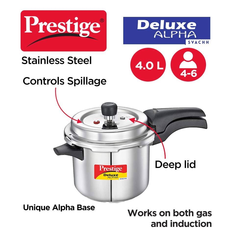 Prestige Svachh Deluxe Alpha 4 Litre Stainless Steel Cooker PLS SUPER BAZAR