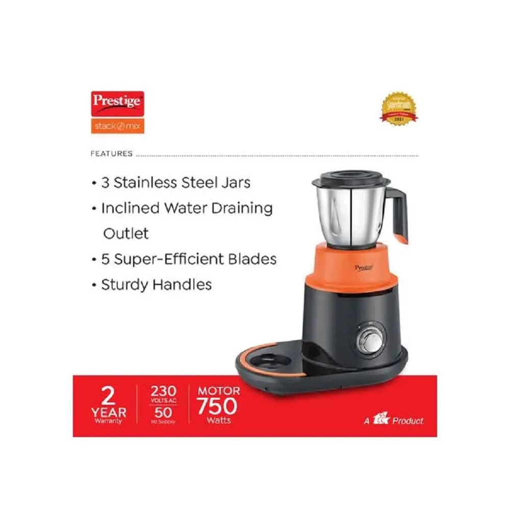 Prestige Stack-O-Mix 750 Watts Mixer Grinder With 3 SS Jars