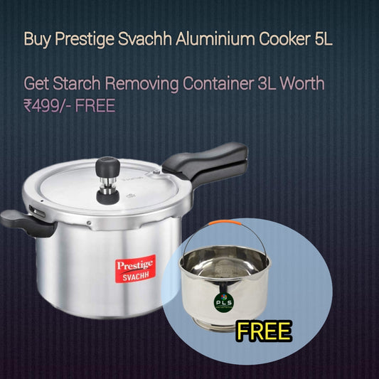 Buy Prestige Svachh Aluminium Cooker 5 L & Get Starch Removing Container worth 499/- Free