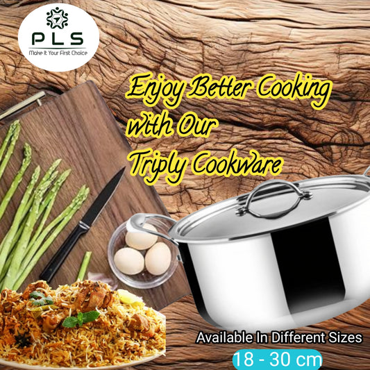 PLS Triply Casserole / Biriyani Pot With Induction Base, perfect for enhancing your cooking experience. Available in multiple sizes.