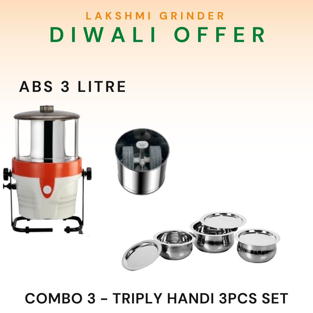 Lakshmi Tilting  Wet Grinder ABS Body 3 L With Masala Drum Diwali  Combo Offer 2025