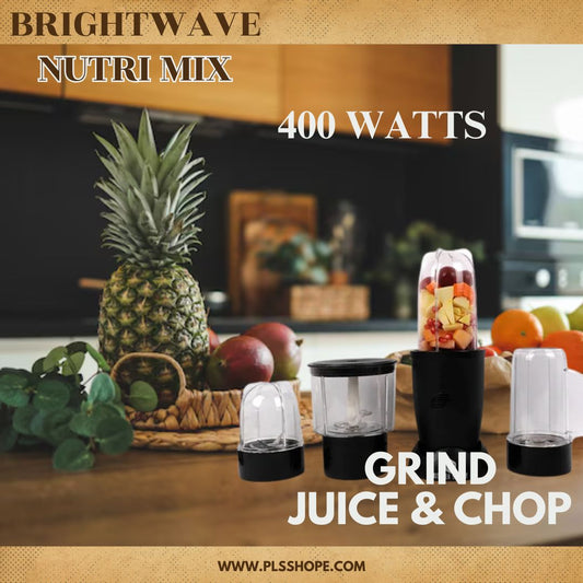 Brightwave Bullet Mixer Grinder 400 Watts With Chopper; versatile kitchen tool for grinding, juicing, and chopping.