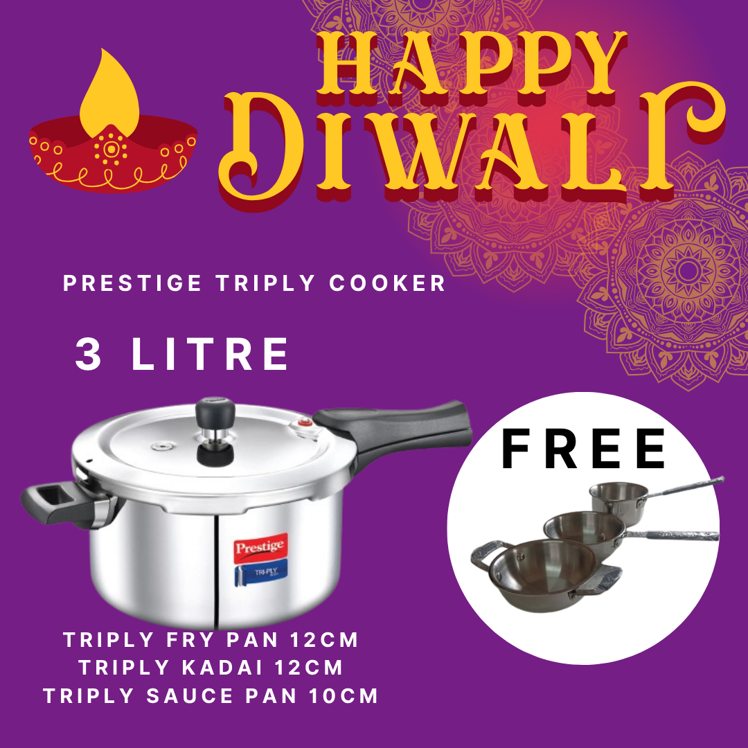 Prestige Triply Cooker – Buy 1 Get 3 Free Triply Mini Cookware Set | Diwali Offer