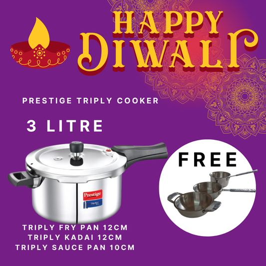 Prestige Triply Cooker – Buy 1 Get 3 Free Triply Mini Cookware Set | Diwali Offer