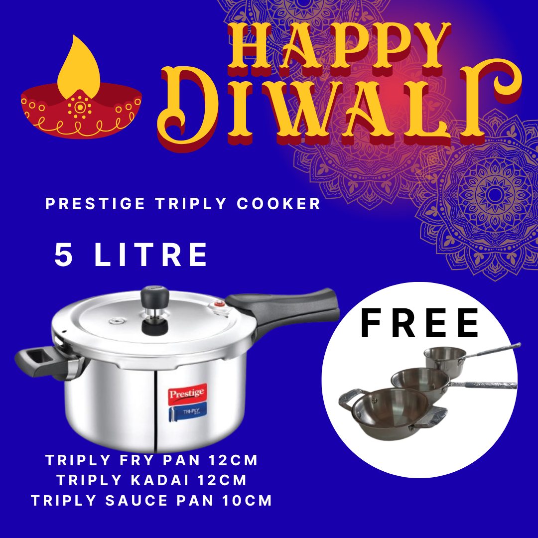 Prestige Triply Cooker – Buy 1 Get 3 Free Triply Mini Cookware Set | Diwali Offer