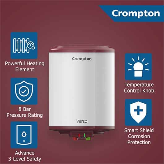 Crompton Versa 3525 Storage Water Heater 25L I 5 Star I Free Installation features efficient heating and advanced safety.