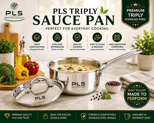 PLS Triply Stainless Steel Sauce Pan with SS Lid | Induction & Gas Compatible