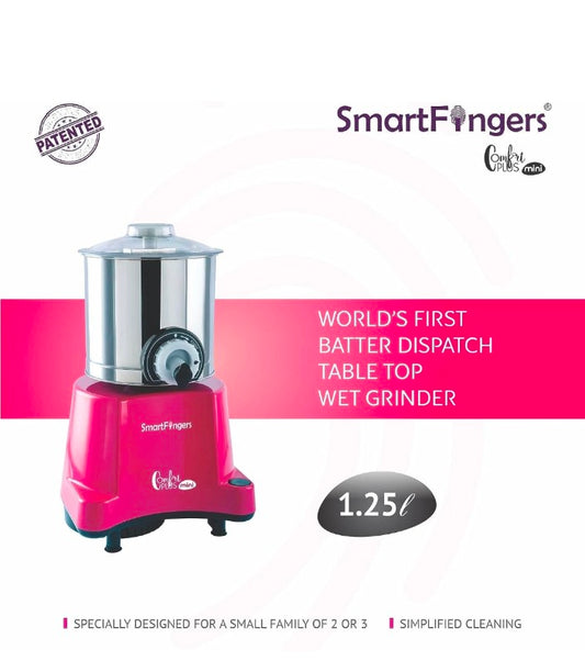 Compact and efficient, the Comfort Plus Wet Grinder Mini 1.25L by SmartFingers is perfect for home cooking.