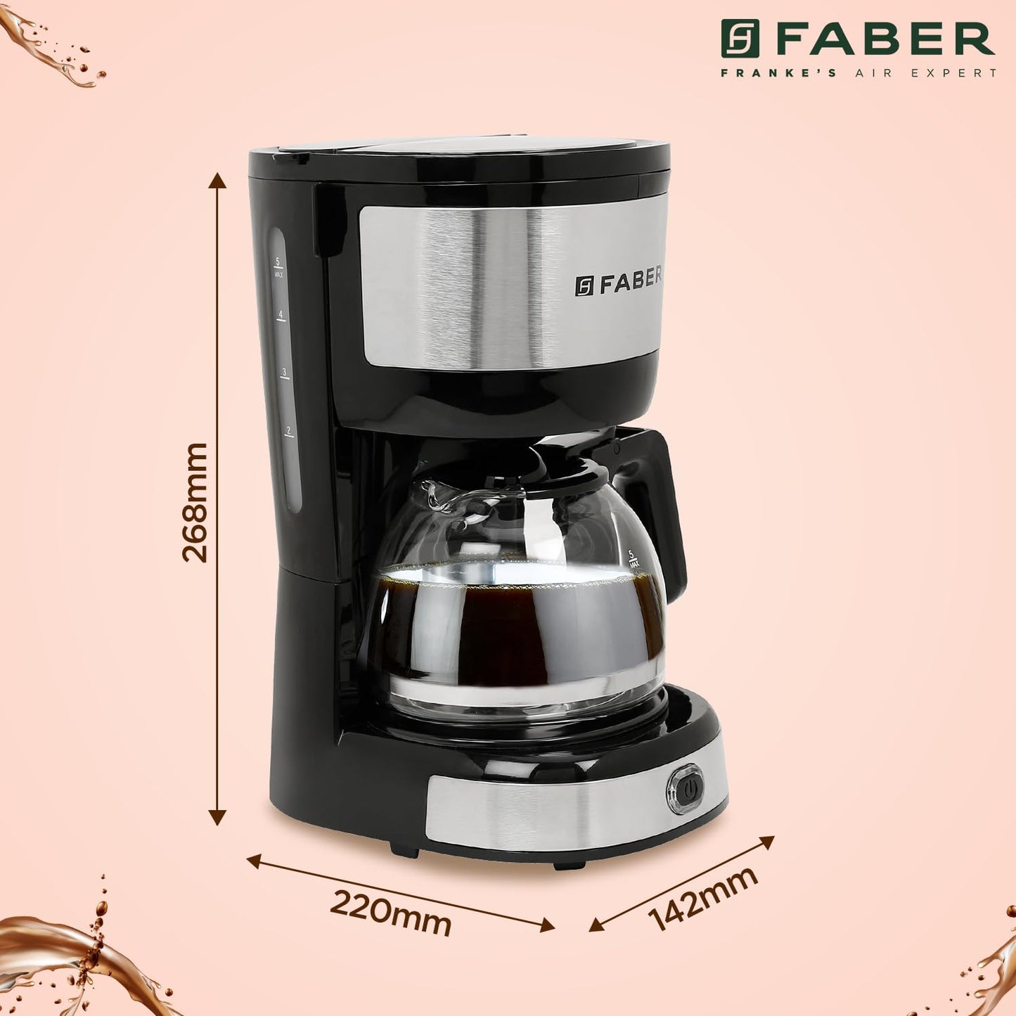 Faber Drip Coffee Maker FCM 0.6L | 800W | 4 Cups | Warming Plate | Removable Filter