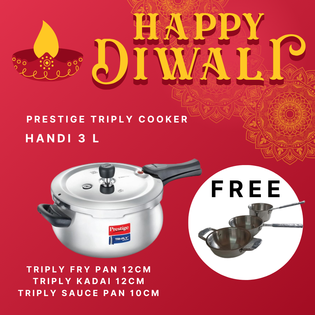 Prestige Triply Cooker – Buy 1 Get 3 Free Triply Mini Cookware Set | Diwali Offer