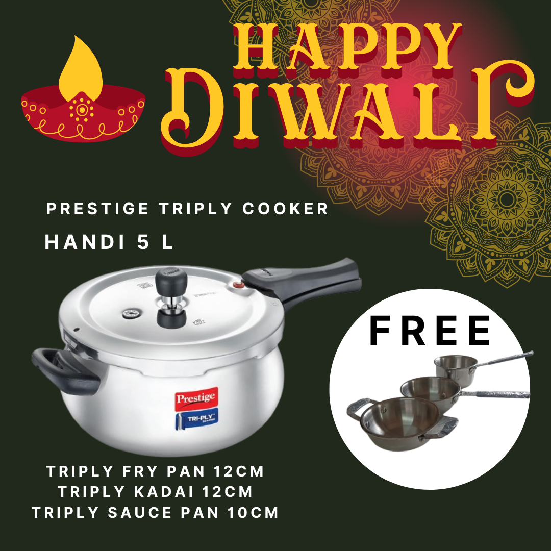 Prestige Triply Cooker – Buy 1 Get 3 Free Triply Mini Cookware Set | Diwali Offer