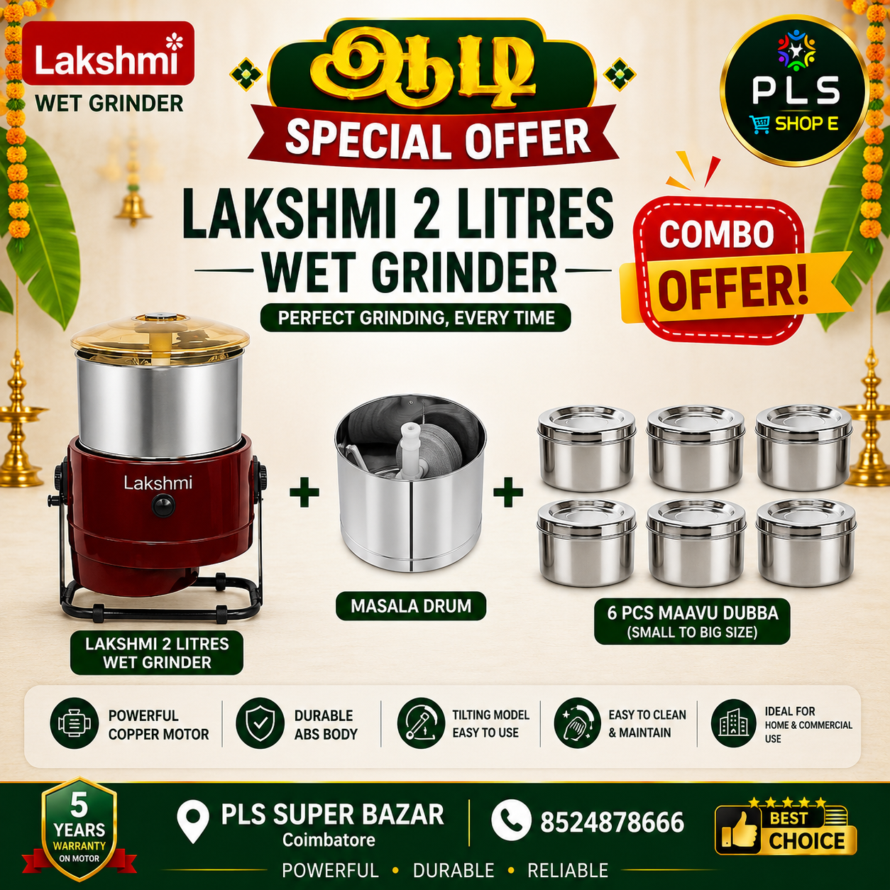 Best Lakshmi Wet Grinder Offer in Coimbatore I 5 Models I Aadi Offer | FREE Masala Drum & 6 Pcs Maavu Dubba