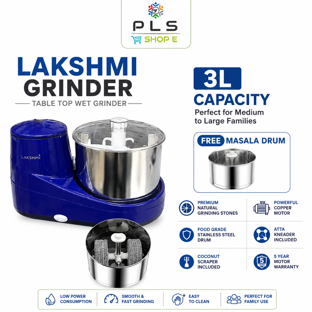 Copper Motor Table Top Wet Grinder
Lakshmi Wet Grinder for Idli and Dosa Batter