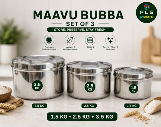 PLS Stainless Steel Maavu Dubba Small Set Of 3