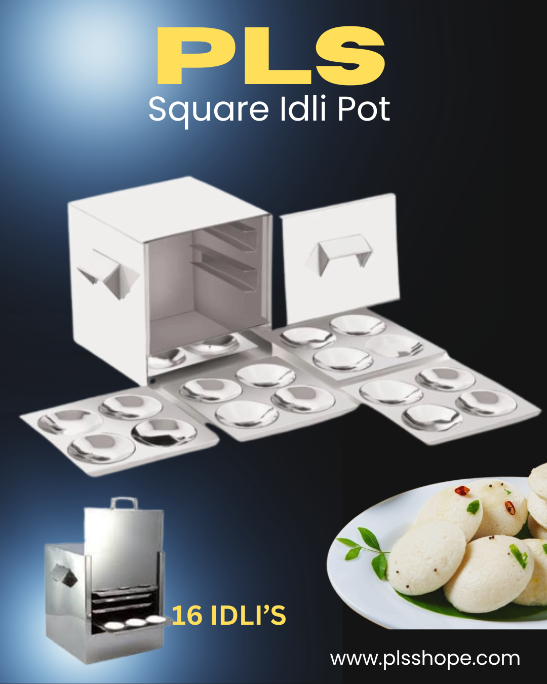 PLS - Buy Stainless Steel Square Idli Pot – 16 idlis, perfect for making soft, fluffy idlis with durability and style.