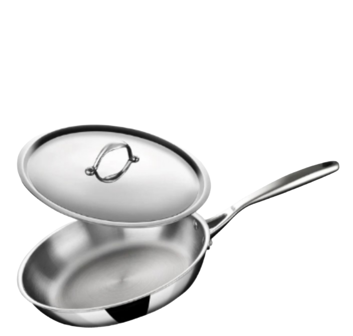 PLS Triply Fry Pan With Induction Base features durable tri-ply stainless steel for fast, even cooking. Perfect for your kitchen!