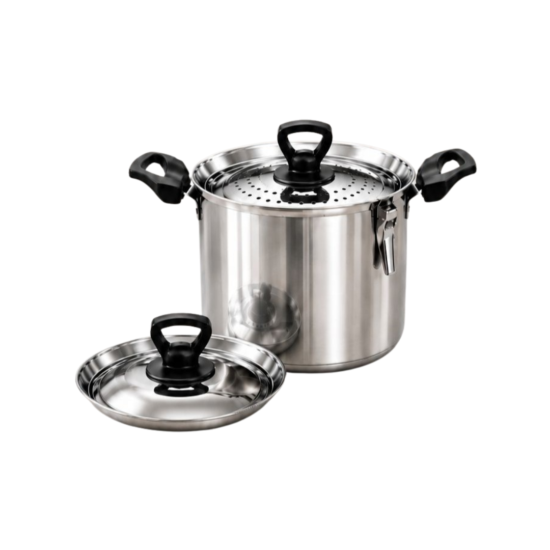 PLS Annapathiram Stainless Steel Rice Strainer Vessel with 2 Lids | Multipurpose Rice Cooking Pot