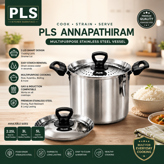 annapathiram
rice strainer vessel
rice starch removal vessel
stainless steel rice pot
rice draining vessel
multipurpose stainless steel vessel
kulambu vessel
gravy vessel
induction compatible stainless steel vessel
gas stove compatible rice pot
cooking and straining vessel
stainless steel annapathiram